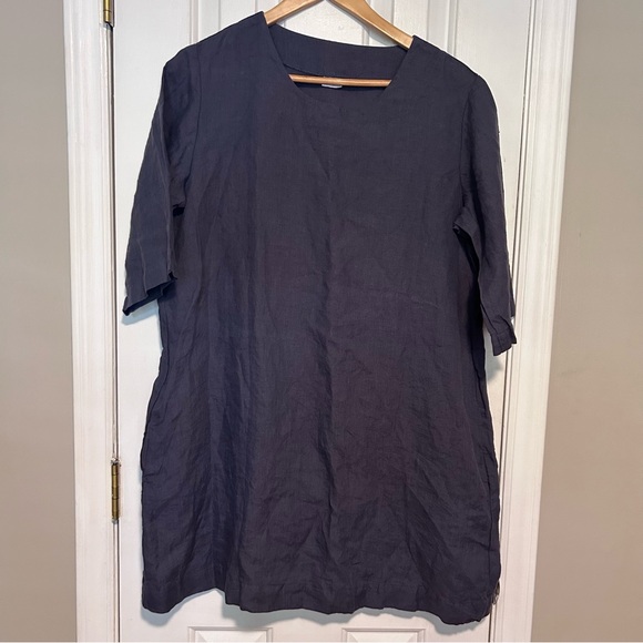 Len.Ok Linen Dress | Plum Purple 100% Linen Shift with Pockets! | Size Medium - Picture 1 of 7